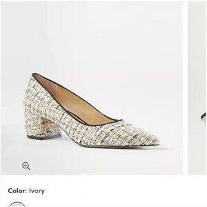 Ann Taylor Tweed Mid Block Heel Pumps Ivory / Size 8M